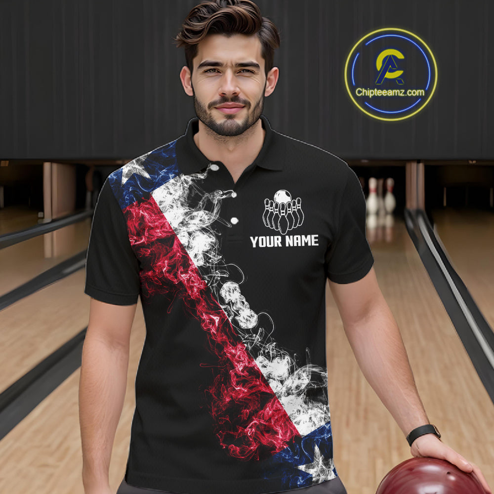 Personalized Smoke Texas Flag Bowling Shirts For Men Custom Patriotic Bowling League Team Jersey TDM7259