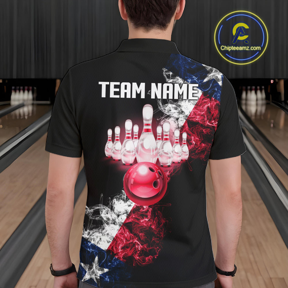 Personalized Smoke Texas Flag Bowling Shirts For Men Custom Patriotic Bowling League Team Jersey TDM7259