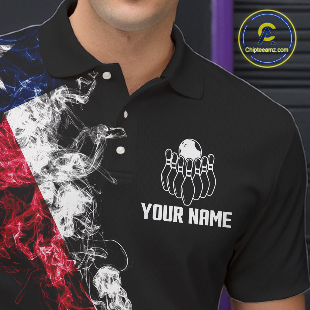 Personalized Smoke Texas Flag Bowling Shirts For Men Custom Patriotic Bowling League Team Jersey TDM7259