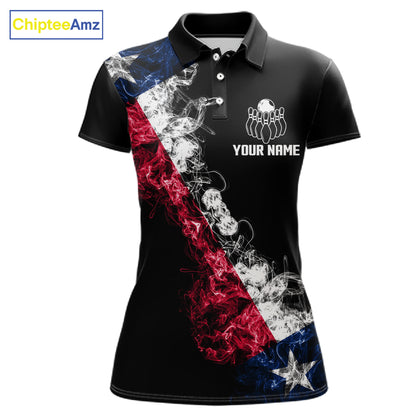 Personalized Smoke Texas Flag Bowling Shirts For Women Custom Patriotic Bowling League Team Jersey TDM7259