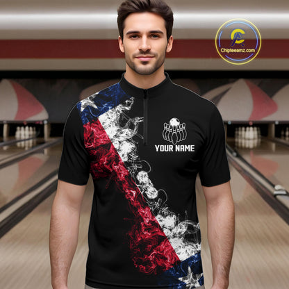 Personalized Smoke Texas Flag Bowling Shirts For Men Custom Patriotic Bowling League Team Jersey TDM7259