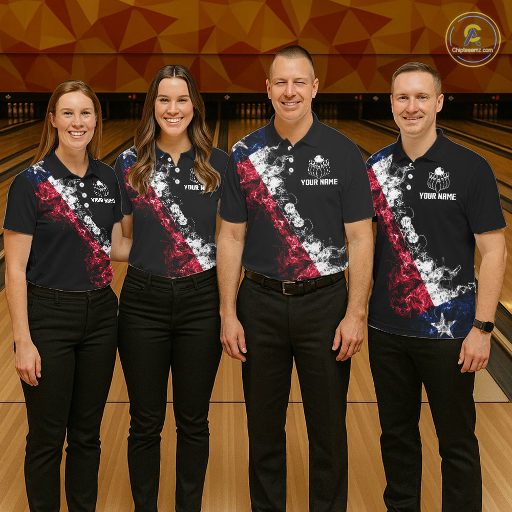 Personalized Smoke Texas Flag Bowling Shirts For Women Custom Patriotic Bowling League Team Jersey TDM7259