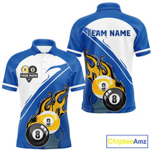 Load image into Gallery viewer, White And Blue 8 Ball &amp; 9 Ball Flame Billiard Shirt For Men Custom Pool Team Jersey Polo &amp; 1/4 Zip TDM6345
