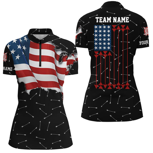 Personalized Patriotic USA Flag Archery Women Polo & Quarter-Zip Shirts Archery Team Uniform Shirts TDM1618