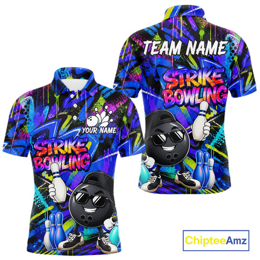 Funny Colorful Graffiti Pattern Bowling Shirts For Men Custom Bowling Team Jersey Polo & 1/4 Zip TDM6528