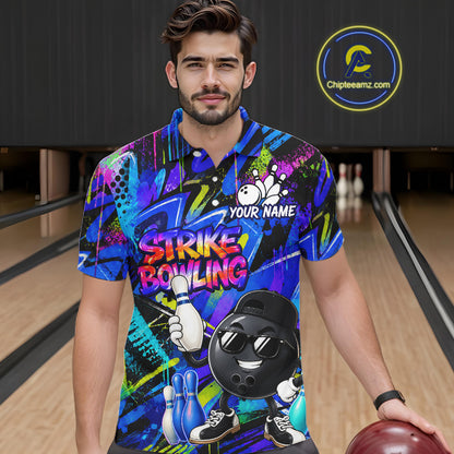 Funny Colorful Graffiti Pattern Bowling Shirts For Men Custom Bowling Team Jersey Polo & 1/4 Zip TDM6528