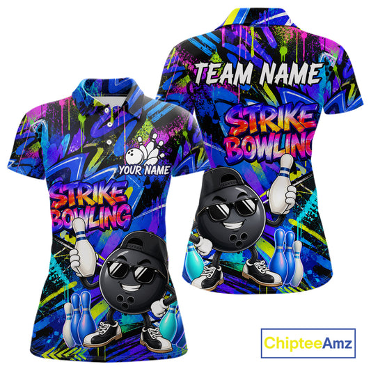 Funny Colorful Graffiti Pattern Bowling Shirts For Women Custom Bowling Team Jersey Polo & 1/4 Zip TDM6528