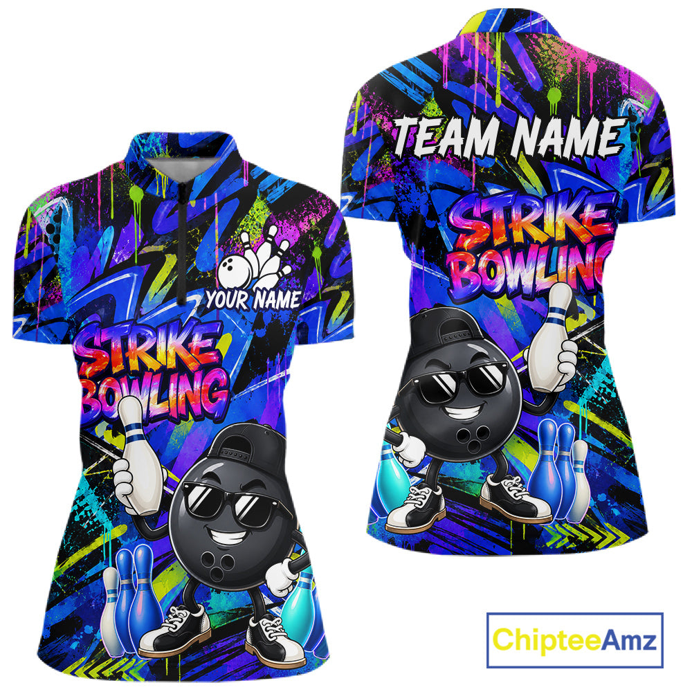 Funny Colorful Graffiti Pattern Bowling Shirts For Women Custom Bowling Team Jersey Polo & 1/4 Zip TDM6528