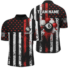 Load image into Gallery viewer, Red Grunge US Flag Patriotic Billiard Shirts For Men Custom Splash Paint 8 Ball Billiard Jerseys TDM2246