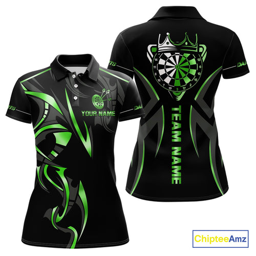 Black And Green Dartboard Crown Dart Shirts For Women Custom Dart Jersey Team Polo & Quarter Zip TDM4791