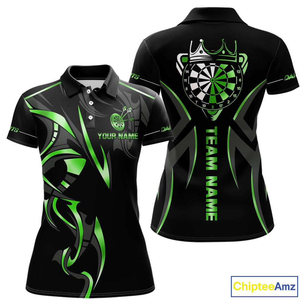 Black And Green Dartboard Crown Dart Shirts For Women Custom Dart Jersey Team Polo & Quarter Zip TDM4791