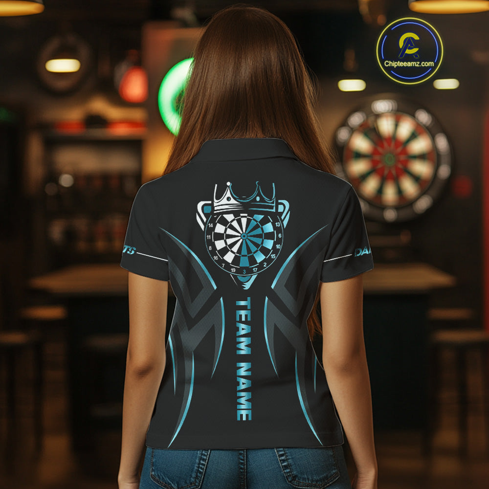 Black And Blue Dartboard Crown Dart Shirts For Women Custom Dart Jersey Team Polo & Quarter Zip TDM4792