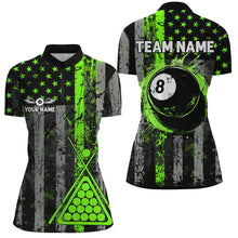 Load image into Gallery viewer, Custom Green Grunge US Flag Patriotic Women Billiard Shirts, Retro 8 Ball Pool Billiard Team Jersey TDM2751