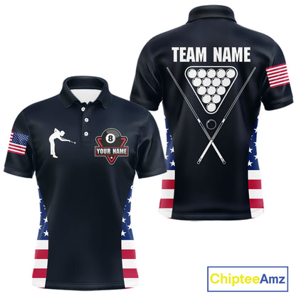 Custom US Flag 8 Ball Pool Billiard Shirt For Men, Billiard Team Jersey Polo & 1/4 Zip |Navy Blue TDM5478