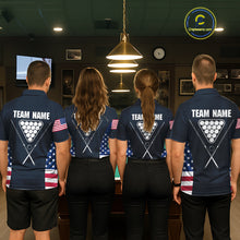 Load image into Gallery viewer, Custom US Flag 8 Ball Pool Billiard Shirt For Women, Billiard Team Jersey Polo &amp; 1/4 Zip |Navy Blue TDM5478