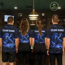 Load image into Gallery viewer, Personalized Smoke Skull Blue Billiard Shirts For Men, Grim Reaper Pool Jersey Team Polo &amp; 1/4 Zip TDM5934