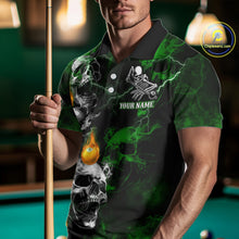 Load image into Gallery viewer, Personalized Smoke Skull Green Billiard Shirts For Men, Grim Reaper Pool Jersey Team Polo, 1/4 Zip TDM5935