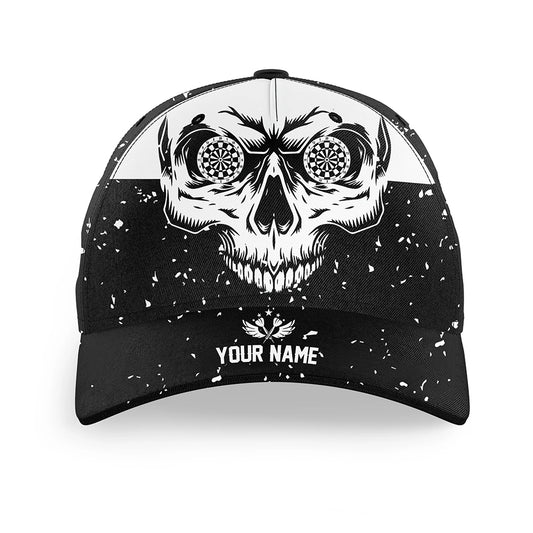 Customized Grunge Black White Darts Skull 3D Printed Darts Hat, Personalized Baseball Darts Caps TDM1628