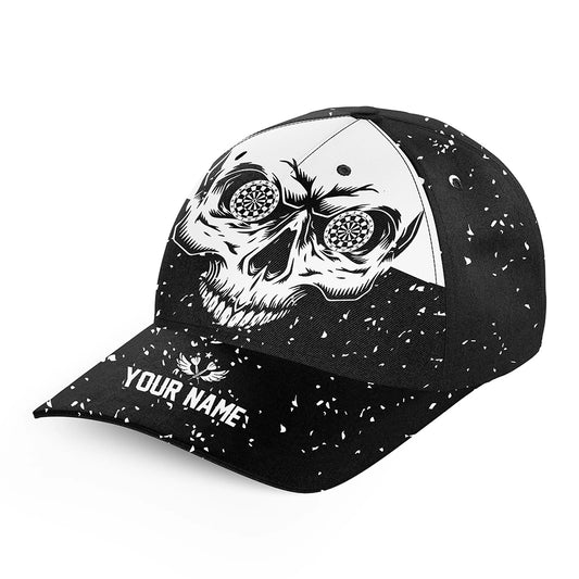Customized Grunge Black White Darts Skull 3D Printed Darts Hat, Personalized Baseball Darts Caps TDM1628