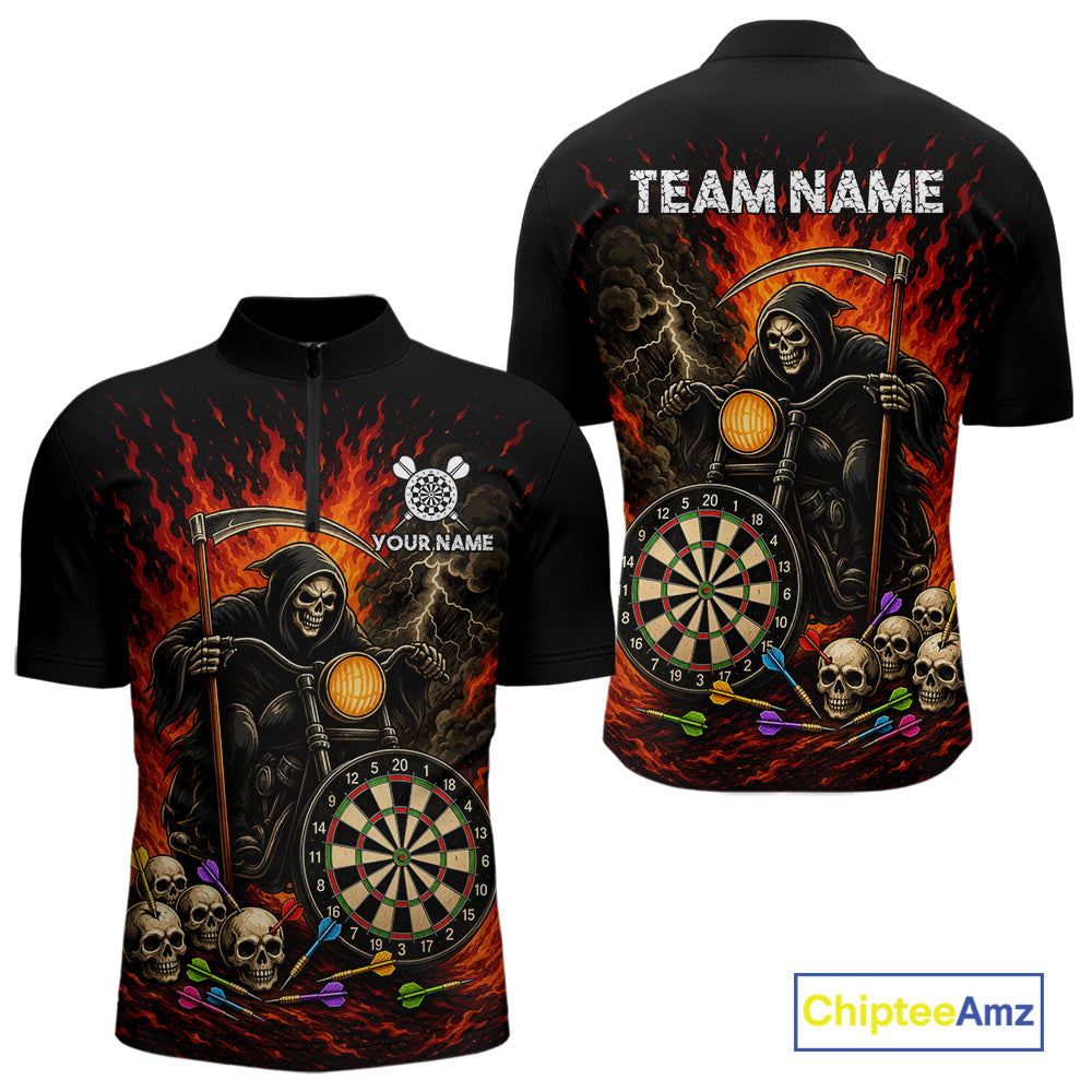 Personalized Grim Reaper Motorcycle Flame Darts Shirt For Men Custom Funny Darts Team Jersey TDM7263