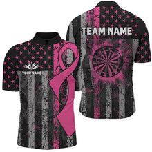 Load image into Gallery viewer, Custom Pink Ribbon Grunge American Flag Patriotic Darts Shirts For Men, Breast Cancer Darts Jerseys TDM2511