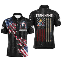 Load image into Gallery viewer, Personalized Black Grunge US Flag Smoke Billiard Shirts For Men, Patriotic Billiard Team Jerseys TDM2759