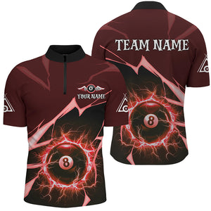 Red 8 Ball Pool Thunder Lightning Strike Custom Men Billiard Shirts, Billiard League Team Jerseys TDM2763