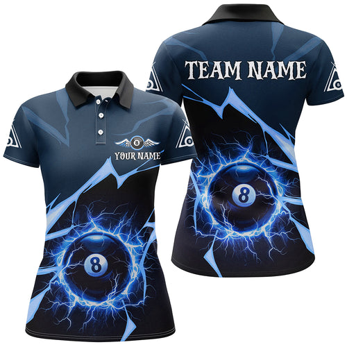 Blue 8 Ball Pool Thunder Lightning Strike Custom Women Billiard Shirts, Billiard League Team Jerseys TDM2764