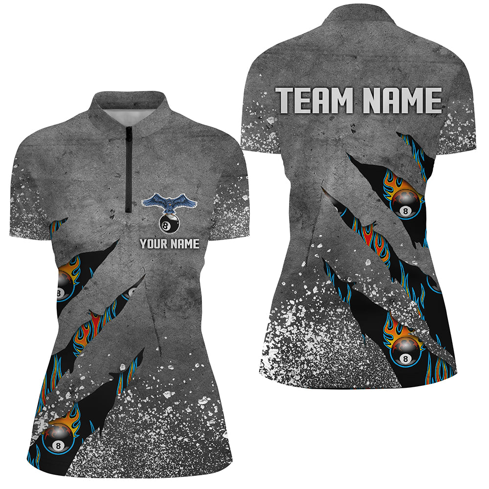 Ball 8 Grey Grunge Billiard Women Quarter-Zip Shirts Custom Team Name Billiard Jerseys  TDM0594