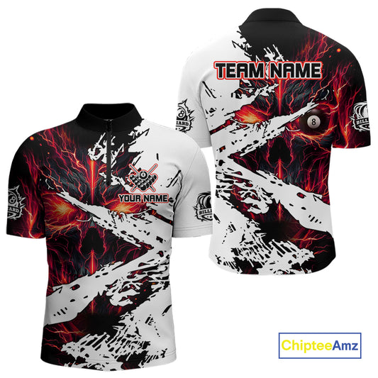 Personalized Lightning Skull Billiard Shirts For Men Custom Billiard Jerseys Grunge Style |Red TDM5219
