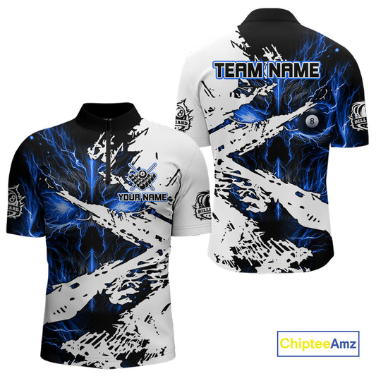 Personalized Lightning Skull Billiard Shirts For Men Custom Billiard Jerseys Grunge Style |Blue TDM5220