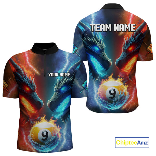 Blue And Orange Custom Dragon 9 Ball Pool Billiard Shirt For Men, Billiard Jersey Polo & 1/4 Zip TDM5232