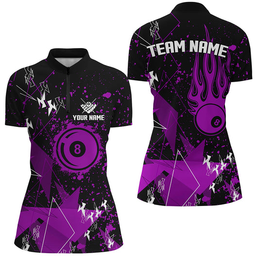Personalized Purple Grunge Billiard Women Quarter-Zip Shirts, Billiards Jerseys For Pool Player TDM1254