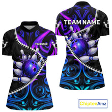 Load image into Gallery viewer, Neon Purple Blue Tribal Bowling Shirts For Women Custom Bowling Team Jersey Polo &amp; Quarter Zip TDM6105