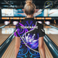 Load image into Gallery viewer, Custom Neon Purple Blue Tribal Bowling Shirts For Women, Bowling Team Jersey Polo &amp; Quarter Zip TDM6106