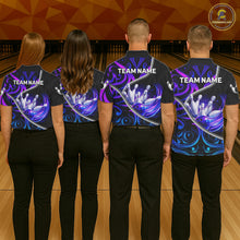 Load image into Gallery viewer, Custom Neon Purple Blue Tribal Bowling Shirts For Women, Bowling Team Jersey Polo &amp; Quarter Zip TDM6106