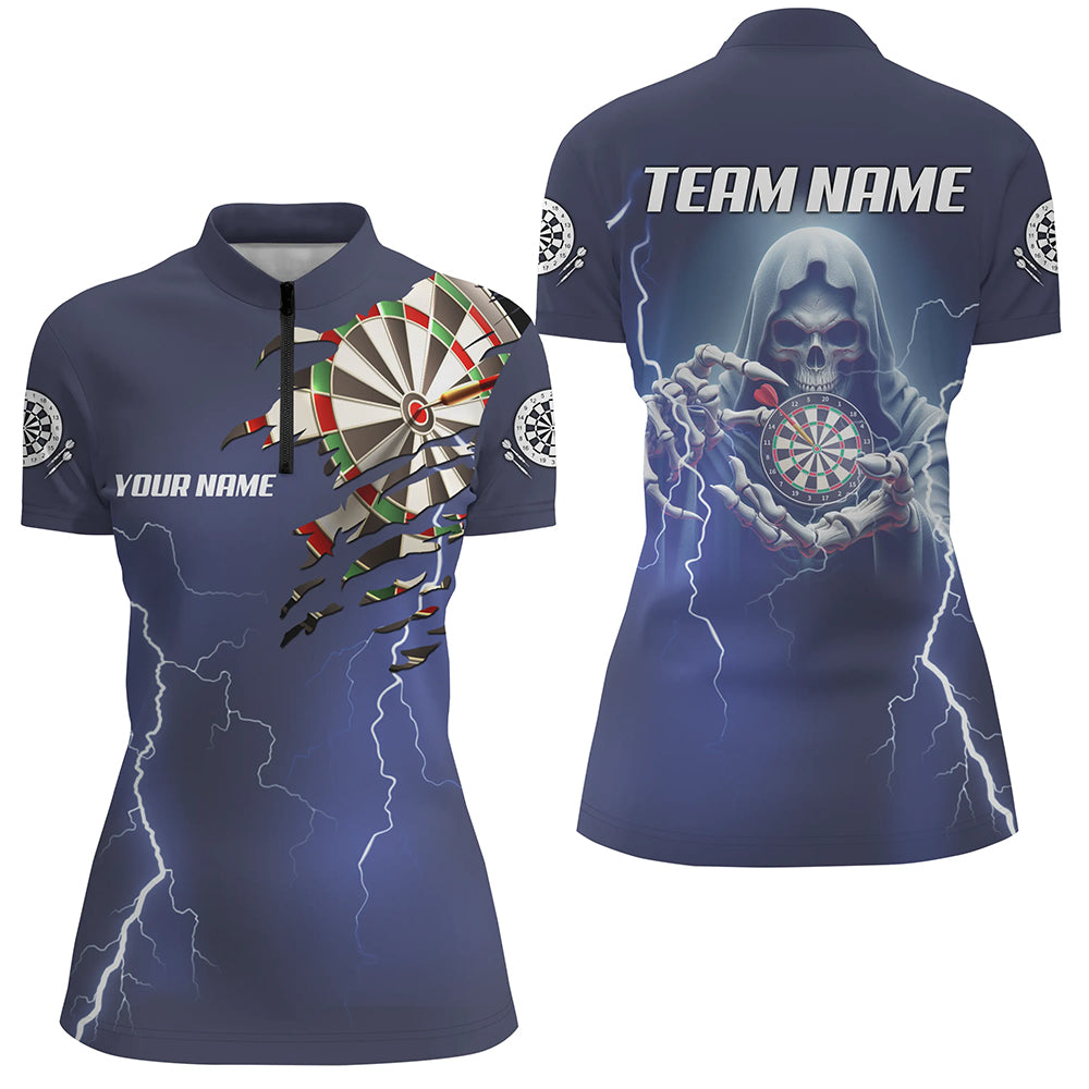 Custom Skeleton Darts Thunder Lightning Blue 3D Printed Women Quarter-Zip Shirt Darts Jersey TDM1471