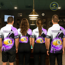 Load image into Gallery viewer, Custom Flame 8 Ball &amp; 9 Ball Billiard Shirt For Men, Pool Team Jersey Polo &amp; Quarter Zip |Purple TDM6541