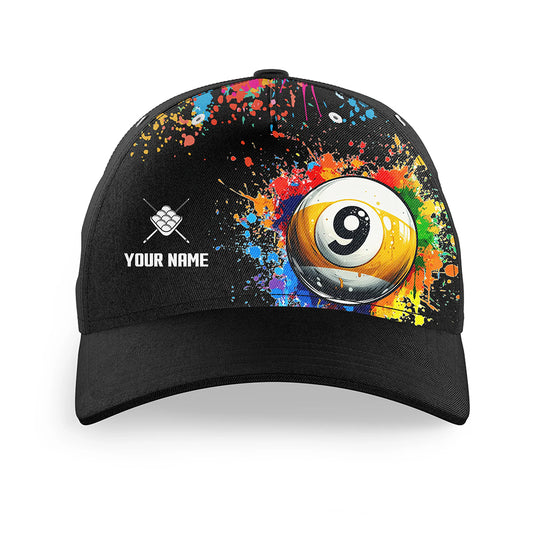 Custom 9 Ball Billiard Cap Funny Colorful Paint Splash Pool Player Cap TDM4599