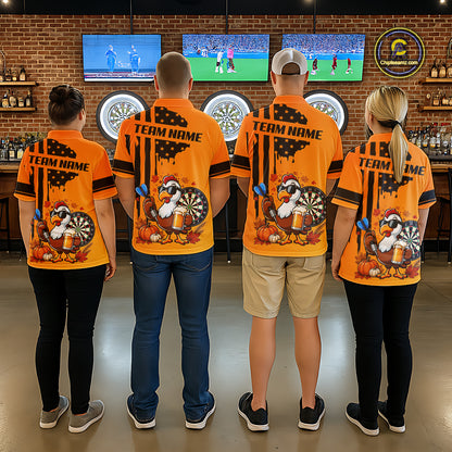 Custom Orange Funny Turkey Beer US Flag Darts Jerseys For Women, Thanksgiving Darts Team Shirts TDM7280