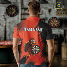 Load image into Gallery viewer, Custom Orange Funny Turkey Darts Shirt For Men, Thanksgiving Darts Team Jersey Polo &amp; 1/4 Zip TDM4803