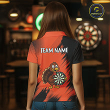 Load image into Gallery viewer, Custom Orange Funny Turkey Darts Shirt For Women, Thanksgiving Darts Team Jersey Polo &amp; 1/4 Zip TDM4803