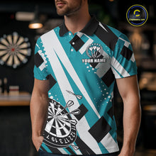 Load image into Gallery viewer, Custom Turquoise Geometric Darts Polo &amp; Quarter Zip For Men, Darts Team Jersey Outfit TDM5027