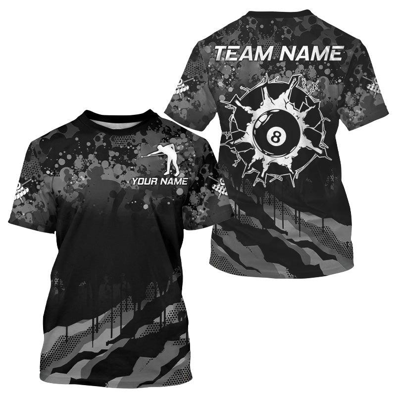 Personalized Grunge Camo Billiard T-Shirts For Men, Funny 8 Ball Pool Team Shirts Billiard Jerseys TDM3250