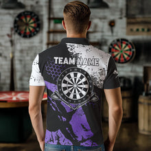 Load image into Gallery viewer, Retro Black Purple Grunge Pattern Darts Polo, Quarter Zip Custom Men Dart Shirt Team Dart Jersey TDM3593