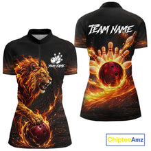 Load image into Gallery viewer, Personalized Fire Flame Lion Bowling Jersey For Women Custom Bowling Team Shirt Polo &amp; 1/4 Zip TDM6115