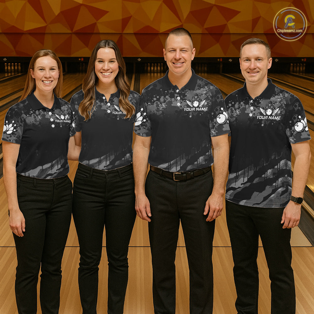 Personalized Grunge Camo Bowling Jersey For Men, Bowling League Team Shirts Polo & 1/4 Zip TDM6542