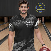 Load image into Gallery viewer, Custom Black And Grey Camo Bowling Shirt For Men, Grunge Bowling Team Jersey Polo &amp; 1/4 Zip TDM6543