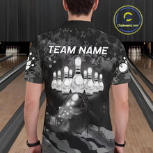 Load image into Gallery viewer, Custom Black And Grey Camo Bowling Shirt For Men, Grunge Bowling Team Jersey Polo &amp; 1/4 Zip TDM6543