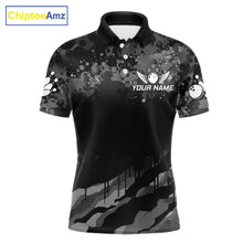 Load image into Gallery viewer, Custom Black And Grey Camo Bowling Shirt For Men, Grunge Bowling Team Jersey Polo &amp; 1/4 Zip TDM6543